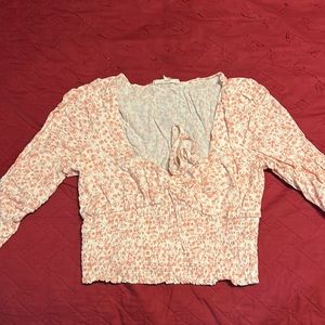 Flowery Pink Cute Crop Top Long Sleeve